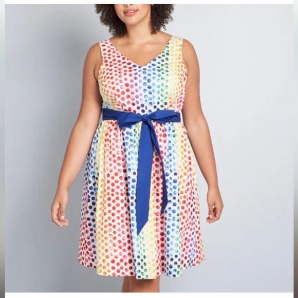 Modcloth rainbow polkadot dress - Picture 1 of 3